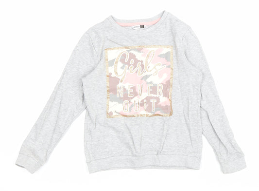 PEP&CO Girls Grey Cotton Pullover Sweatshirt Size 8-9 Years Pullover - Girls never quit