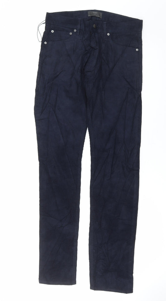 Marks and Spencer Mens Blue Cotton Trousers Size 30 in L33 in Regular Button