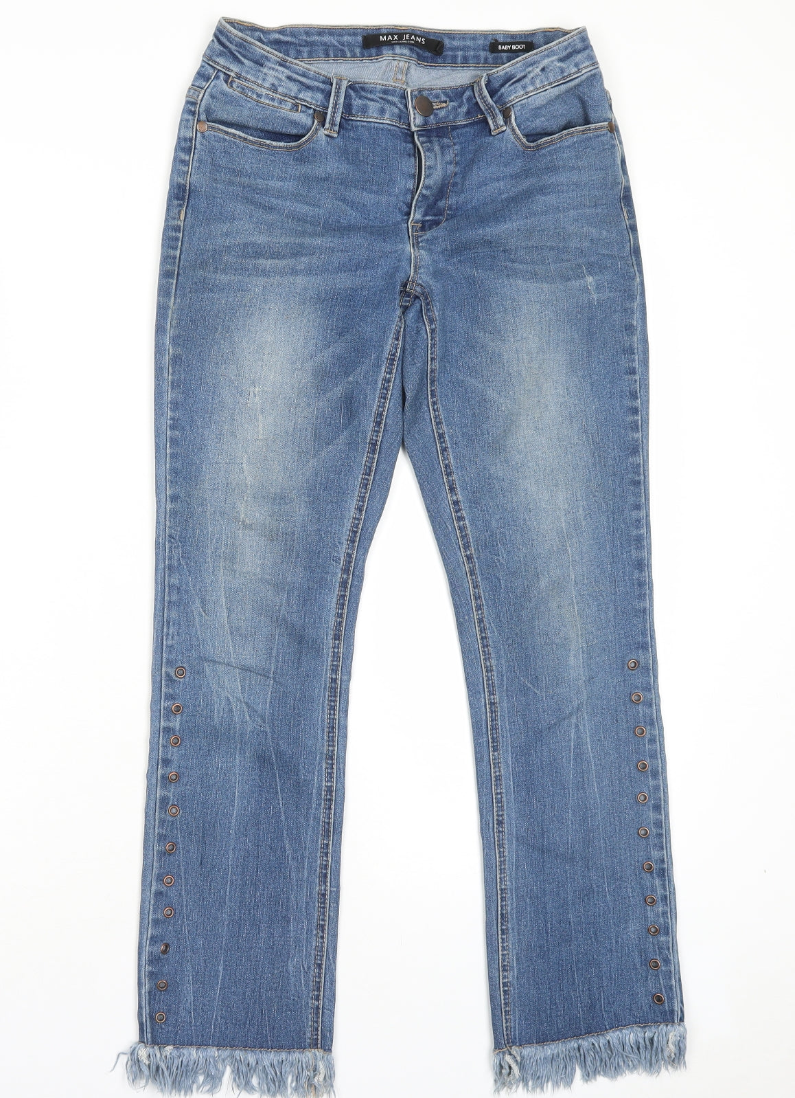 Max Jeans Womens Blue Cotton Cropped Jeans Size 28 in L27 in Regular Button - Freyed Hem