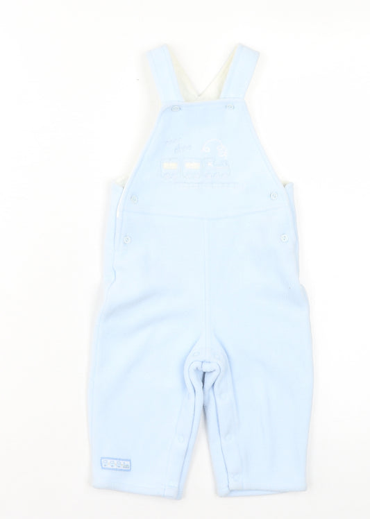 Marks and Spencer Boys Blue Polyester Dungaree One-Piece Size 9-12 Months Button - Choo Choo