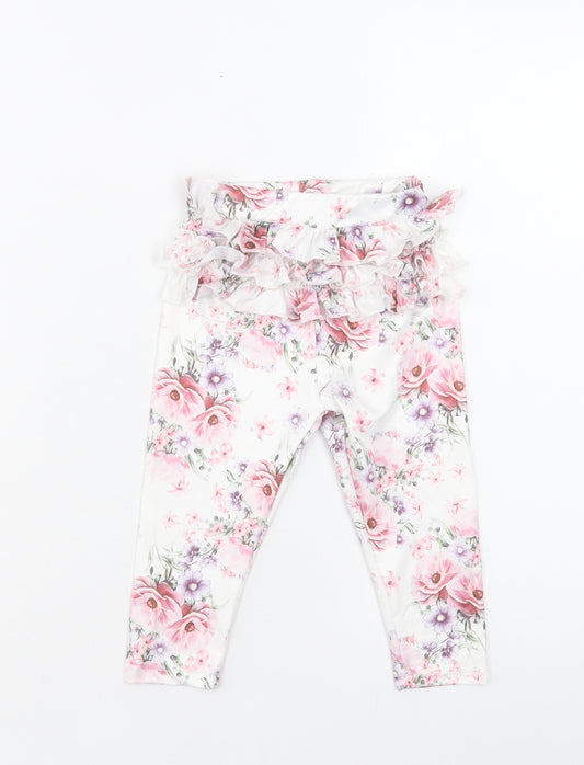 SheIn Girls Pink Floral Polyester Cropped Trousers Size 8 Years Regular Pullover