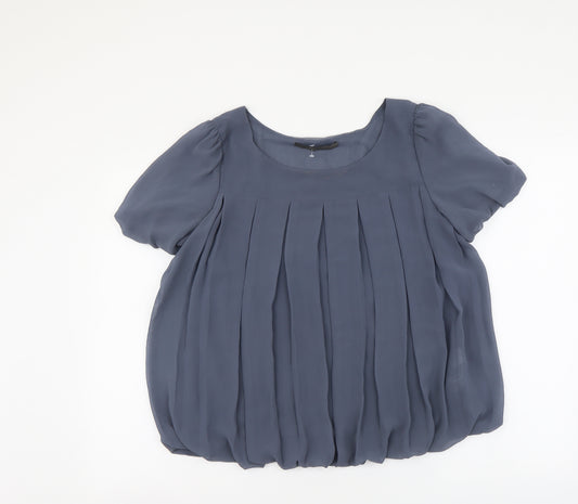 Zara Womens Grey Polyester Basic Blouse Size L Round Neck