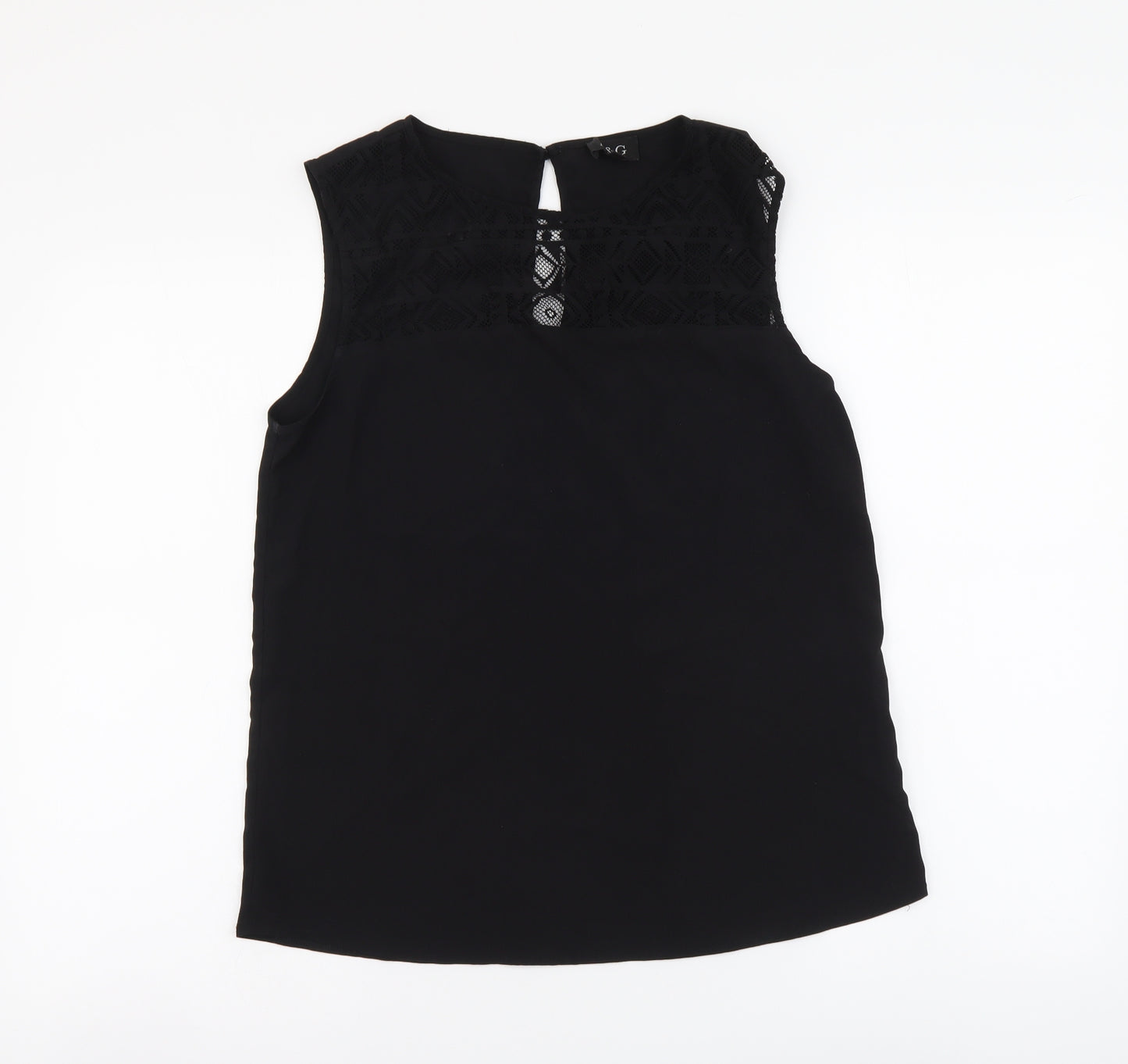 A&G Womens Black Polyester Basic Tank Size M Round Neck