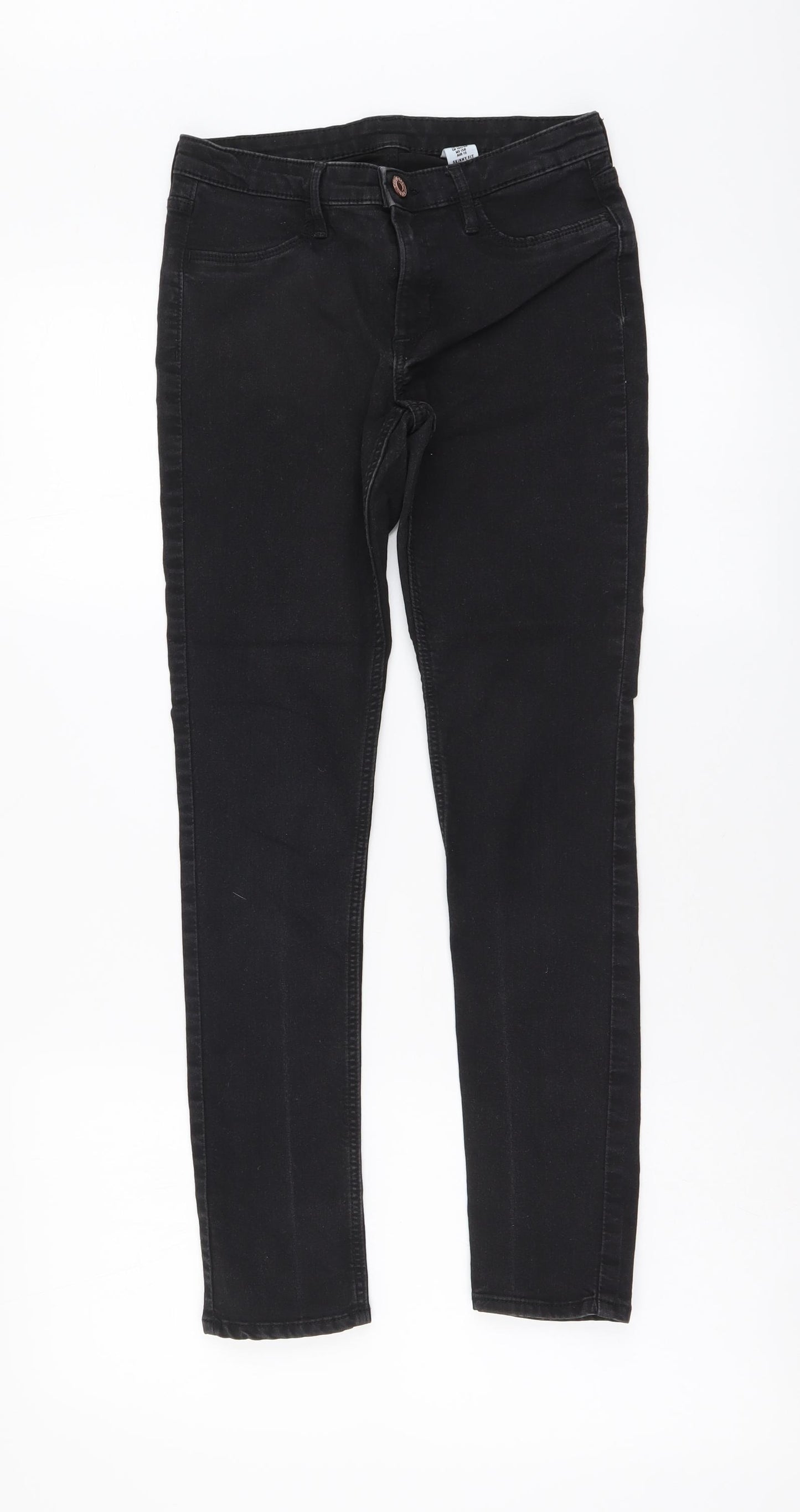 Denim & Co. Girls Black Cotton Skinny Jeans Size 12-13 Years Regular Button