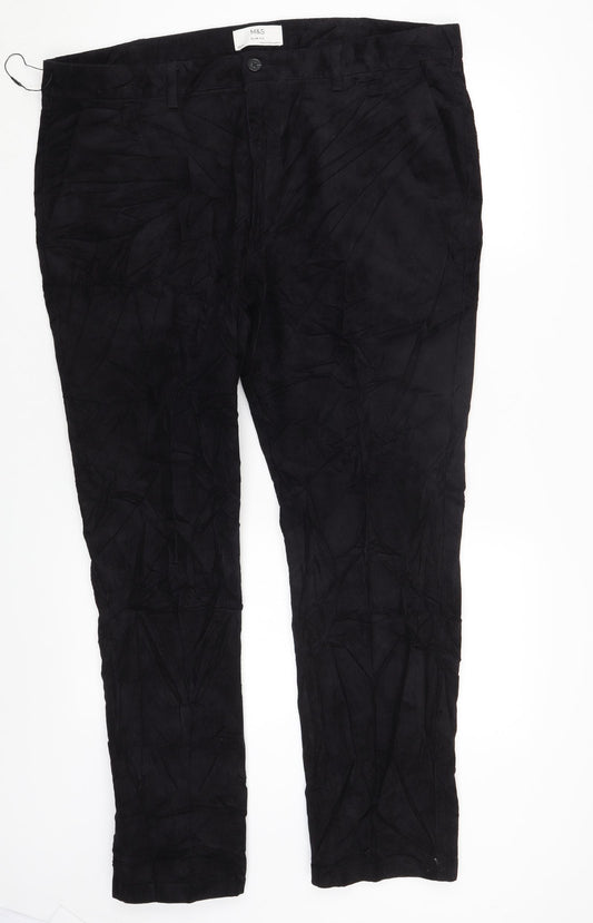 Marks and Spencer Mens Black Cotton Trousers Size 40 in L28 in Regular Zip