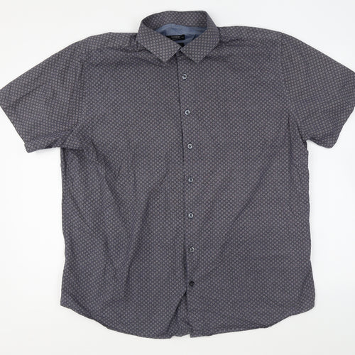 George Mens Blue Geometric Cotton Button-Up Size 2XL Collared Button