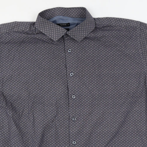 George Mens Blue Geometric Cotton Button-Up Size 2XL Collared Button