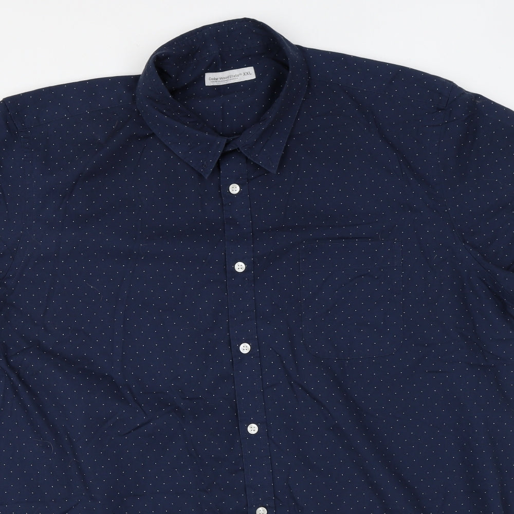 Cedar Wood State Mens Blue Polka Dot Polyester Button-Up Size 2XL Collared Button
