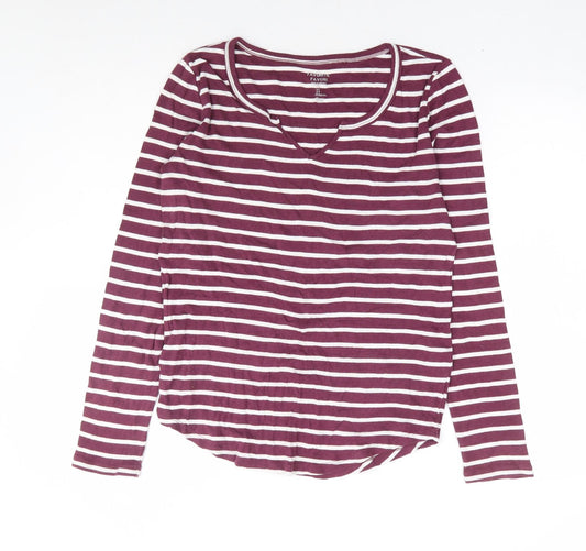 Gap Womens Purple Striped Polyester Basic Blouse Size L V-Neck