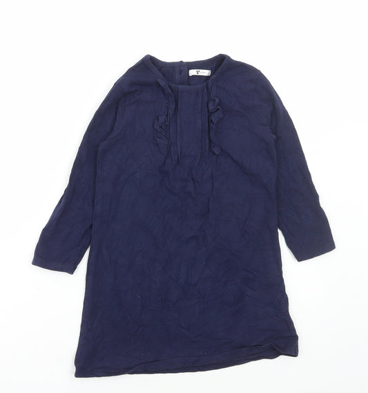 Very Girls Blue Cotton A-Line Size 5-6 Years Round Neck Button