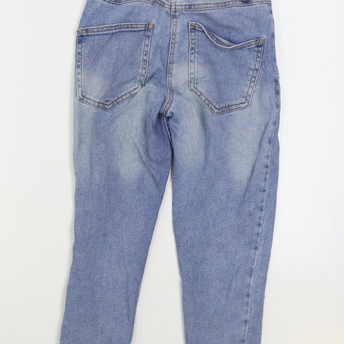 Matalan Girls Blue Cotton Straight Jeans Size 9 Years Regular Zip - Distressed