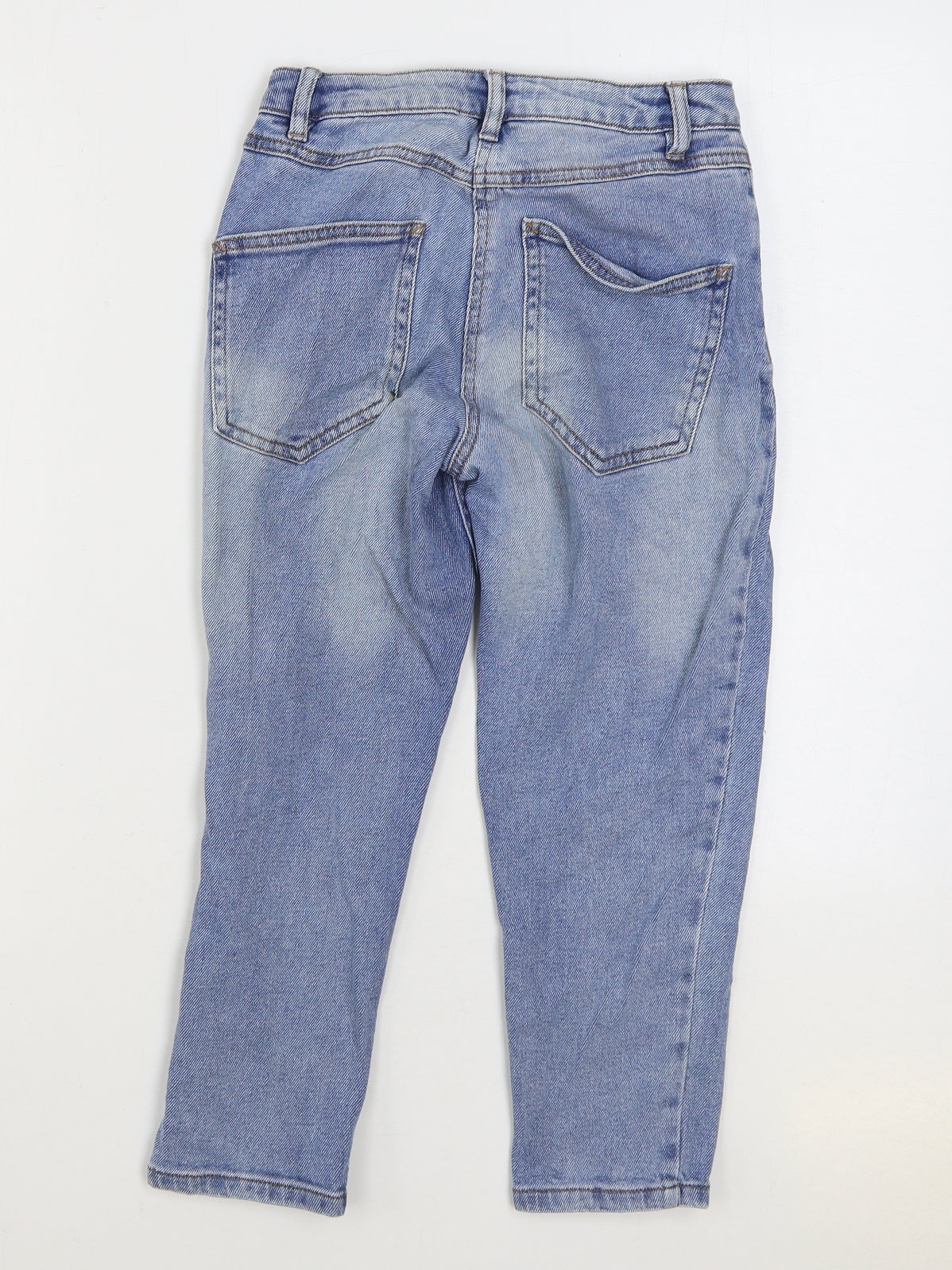 Matalan Girls Blue Cotton Straight Jeans Size 9 Years Regular Zip - Distressed