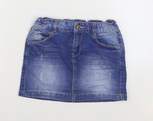 Zara Girls Blue Cotton Mini Skirt Size 9-10 Years Regular Zip - Distressed