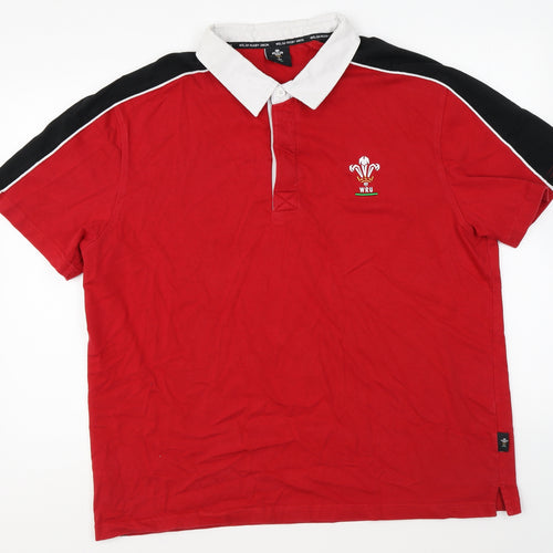 WRU Mens Red Cotton Polo Size 2XL Collared Button - Wales Rugby