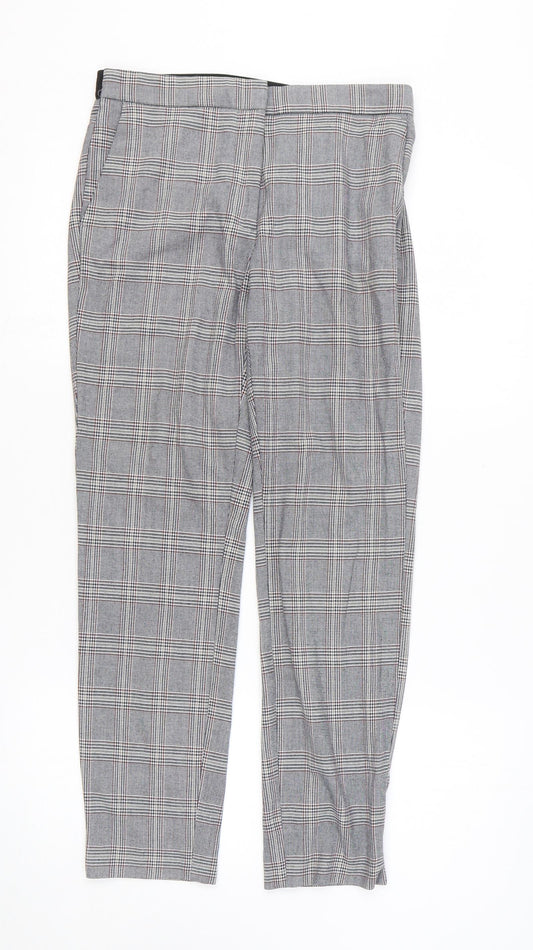 Zara Mens Grey Plaid Polyester Chino Trousers Size M L27 in Regular Zip