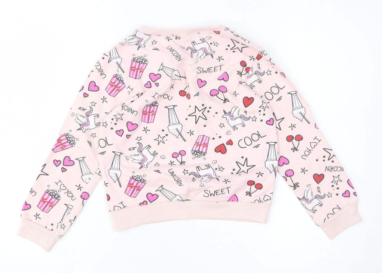 Preworn Girls Pink Geometric Cotton Pullover Sweatshirt Size 8 Years