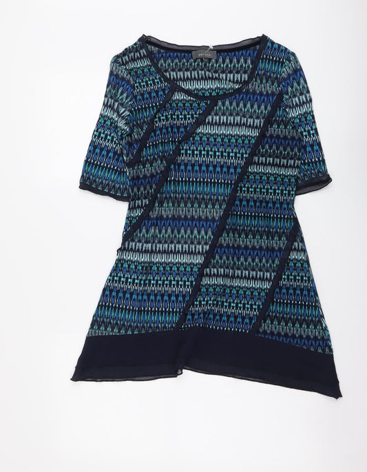 Per Una Womens Blue Geometric Polyester Basic Blouse Size 10 Round Neck