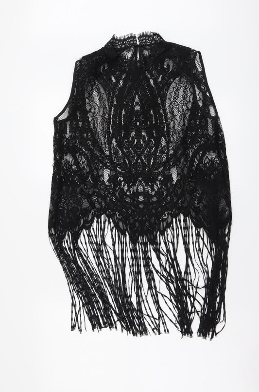 Zaera Womens Black Polyester Basic Blouse Size L Mock Neck