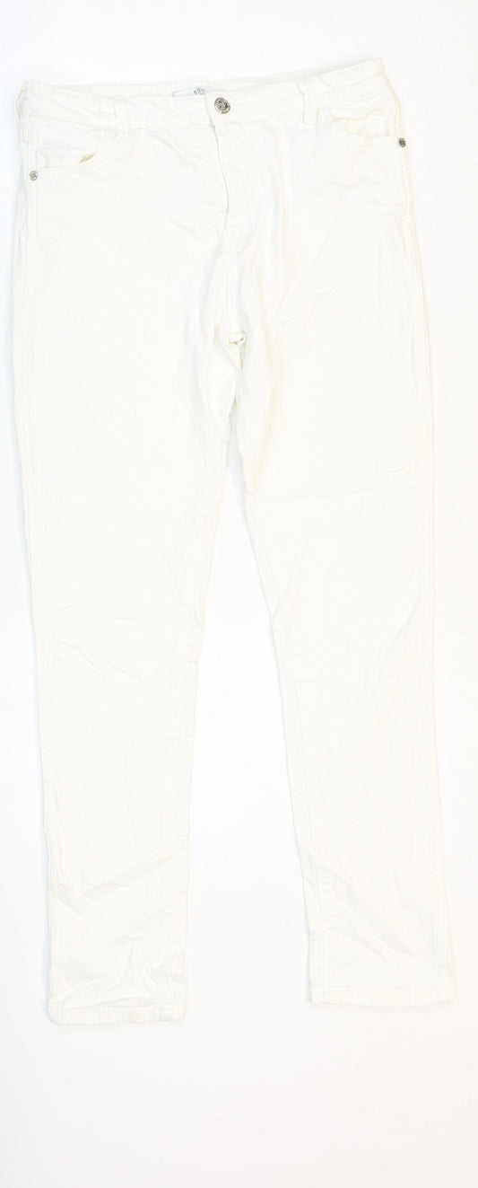Marks and Spencer Girls White Cotton Tapered Jeans Size 7-8 Years L21 in Regular Zip