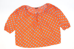 Marina Kaneva Womens Orange Polka Dot Polyester Basic Blouse Size 26 Round Neck