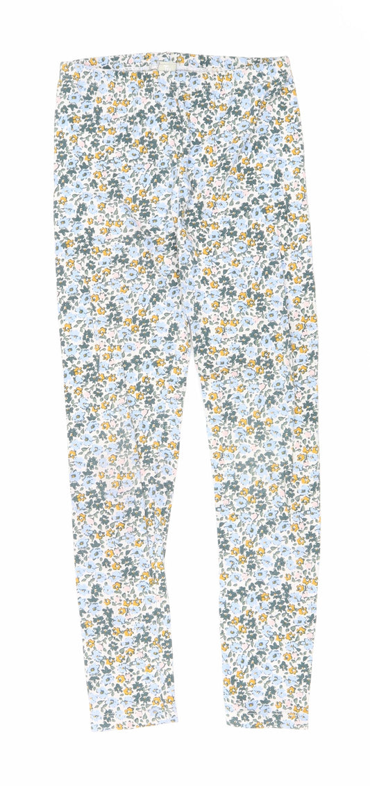 TU Girls Blue Floral Cotton Sweatpants Trousers Size 9 Months Regular Drawstring - Leggings