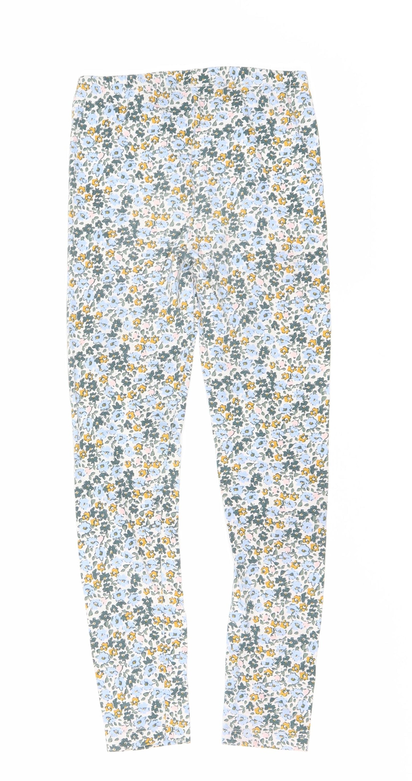TU Girls Blue Floral Cotton Sweatpants Trousers Size 9 Months Regular Drawstring - Leggings
