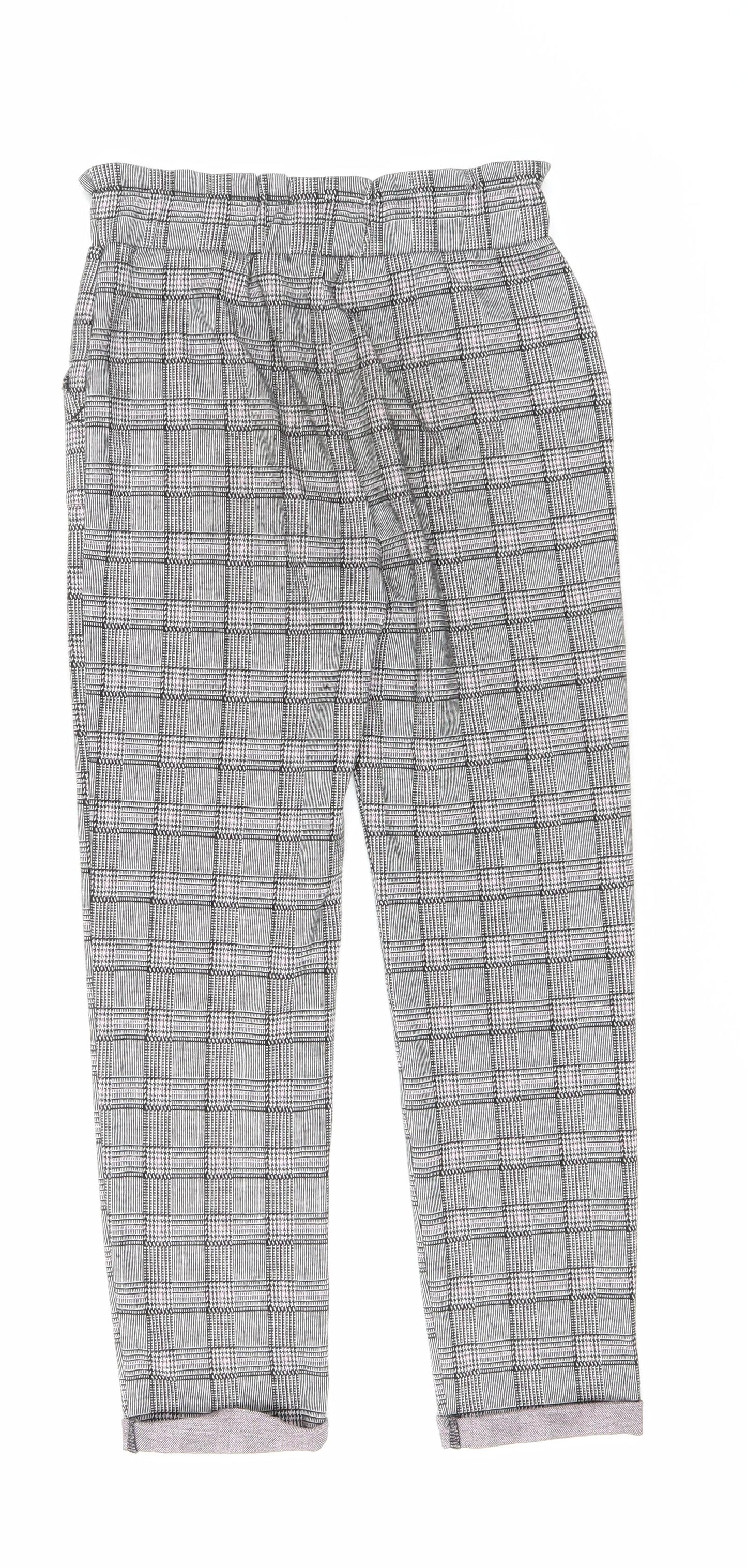 Primark Girls Grey Plaid Polyester Chino Trousers Size 10-11 Years Regular Drawstring