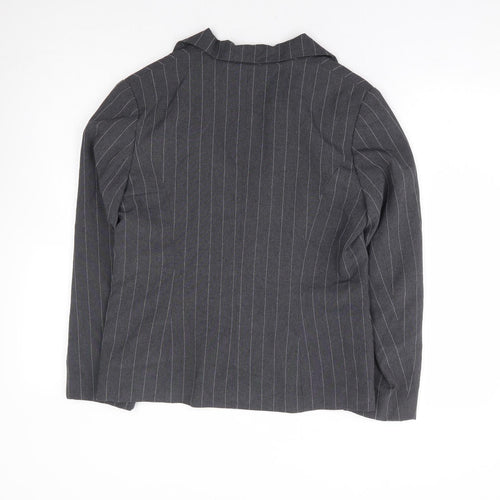 Basix Womens Grey Striped Polyester Jacket Blazer Size 12