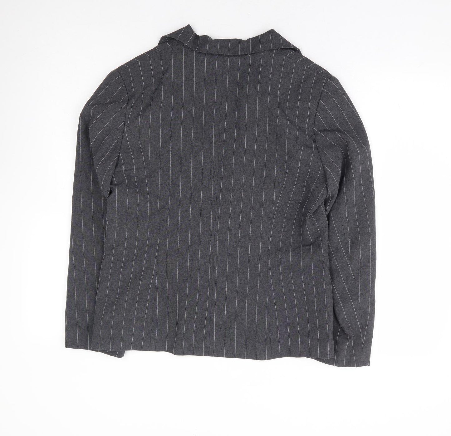 Basix Womens Grey Striped Polyester Jacket Blazer Size 12