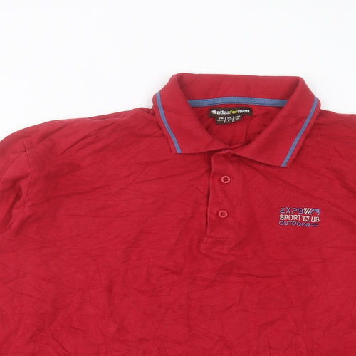 Atlas Mens Red Cotton Polo Size M Collared Button