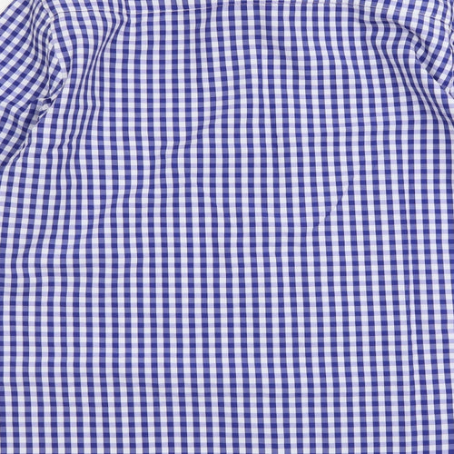 O-Riya Xuan Mens Blue Check Polyester Button-Up Size XL Collared Button