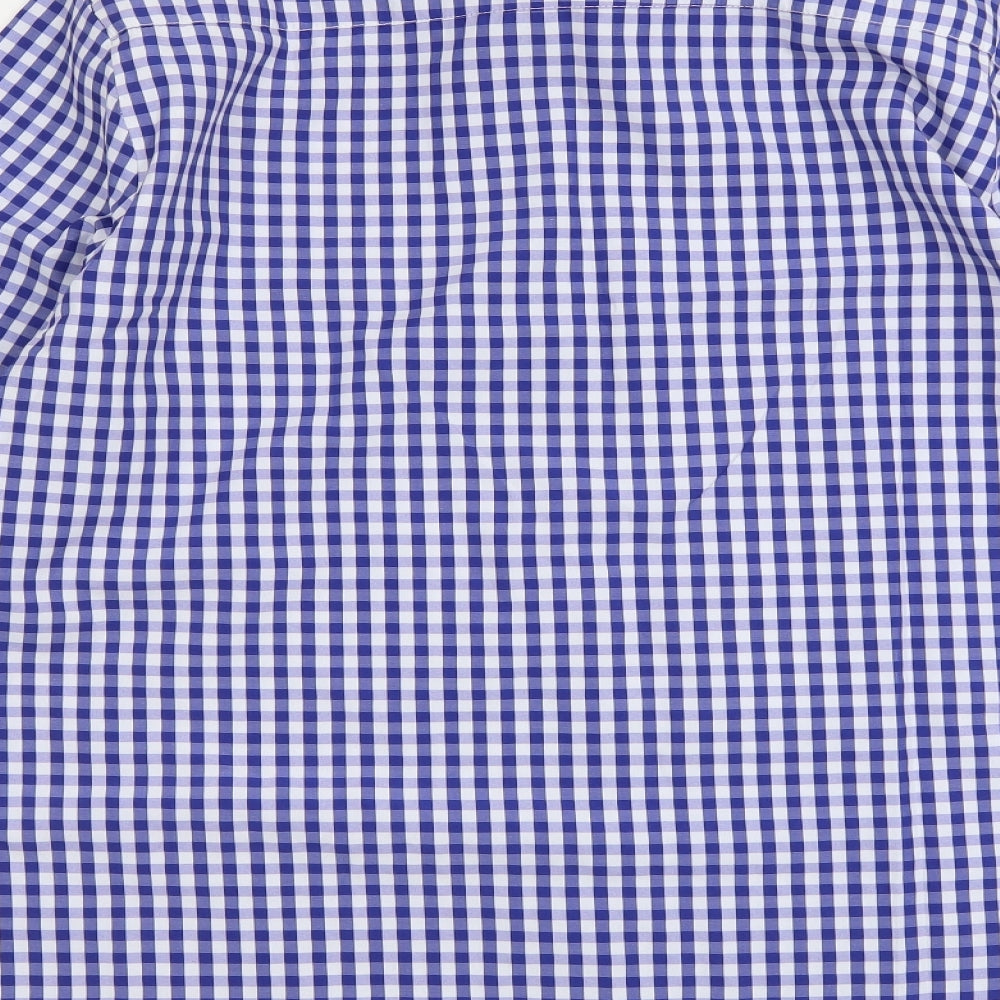 O-Riya Xuan Mens Blue Check Polyester Button-Up Size XL Collared Button