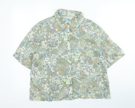 David Neiper Mens Multicoloured Floral Cotton Button-Up Size M Collared Button