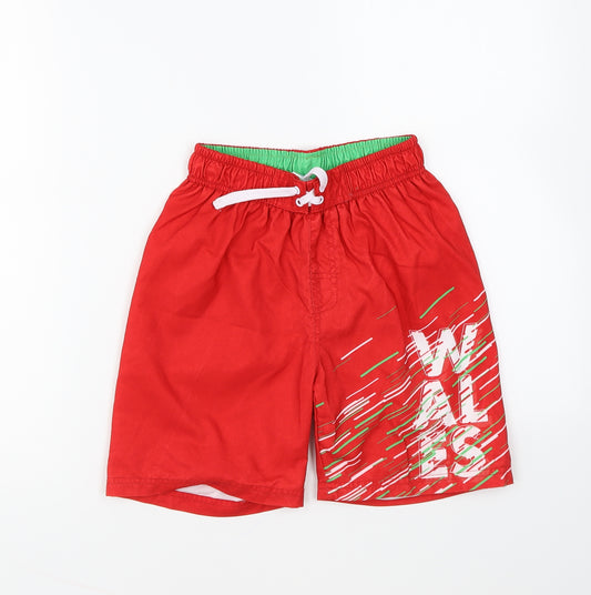 URB Boys Red Polyester Sweat Shorts Size 9-10 Years Regular Drawstring - Wales Swim Shorts
