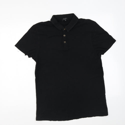 New Look Mens Black Cotton Polo Size M Collared Button