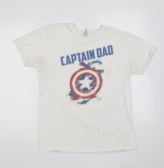 Gildan Mens White Cotton T-Shirt Size M Round Neck - Captain Dad