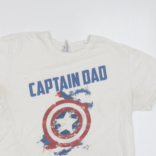 Gildan Mens White Cotton T-Shirt Size M Round Neck - Captain Dad
