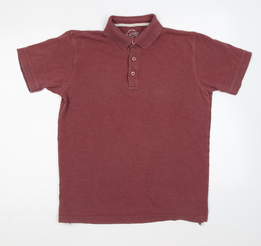 Easy Mens Red Cotton Polo Size S Collared Button