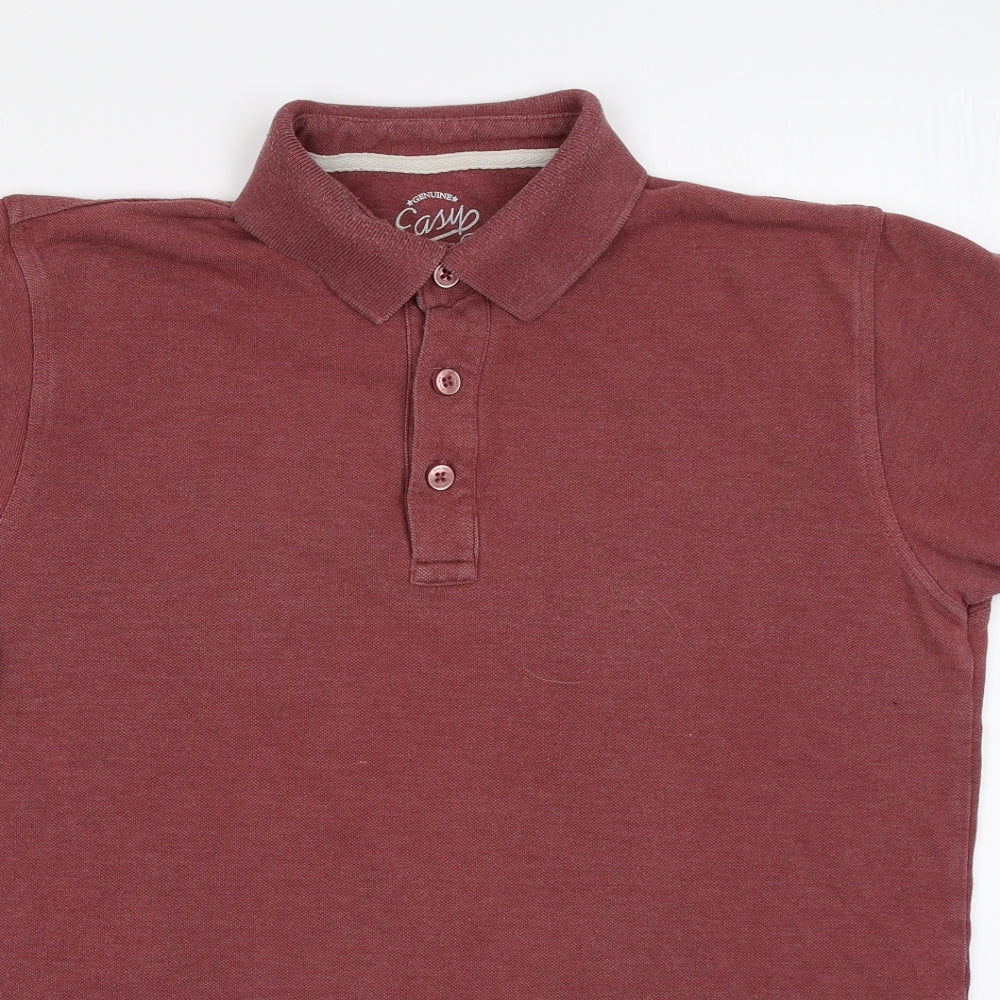 Easy Mens Red Cotton Polo Size S Collared Button