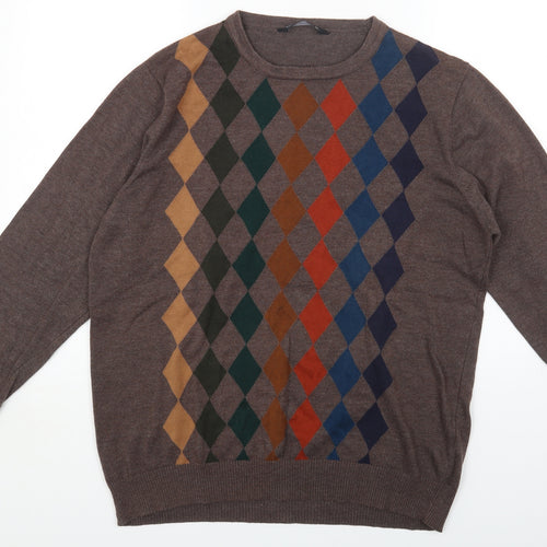 Cedar Wood State Mens Brown Argyle/Diamond Cotton Pullover Sweatshirt Size XL