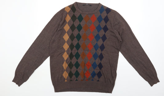 Cedar Wood State Mens Brown Argyle/Diamond Cotton Pullover Sweatshirt Size XL