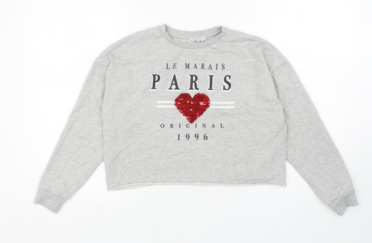 Primark Girls Grey Cotton Pullover Sweatshirt Size 11-12 Years Pullover - Paris, Cropped
