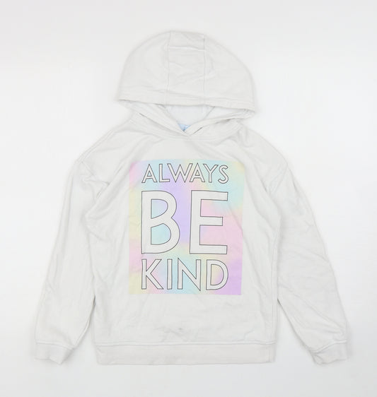 Primark Girls White Cotton Pullover Hoodie Size 10-11 Years Pullover - Always Be Kind