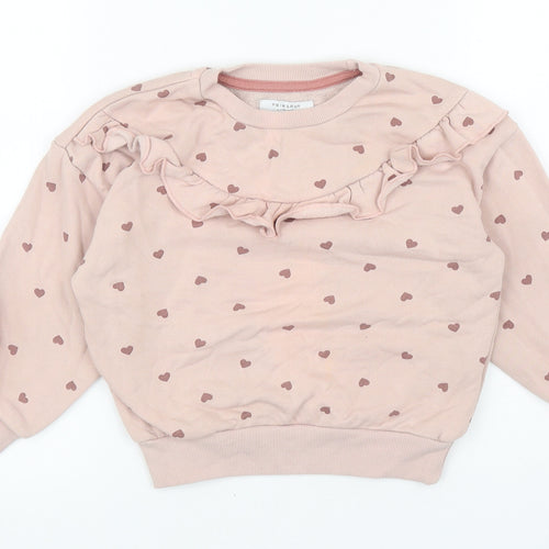 Primark Girls Pink Geometric Cotton Pullover Sweatshirt Size 4-5 Years Pullover - Heart Pattern