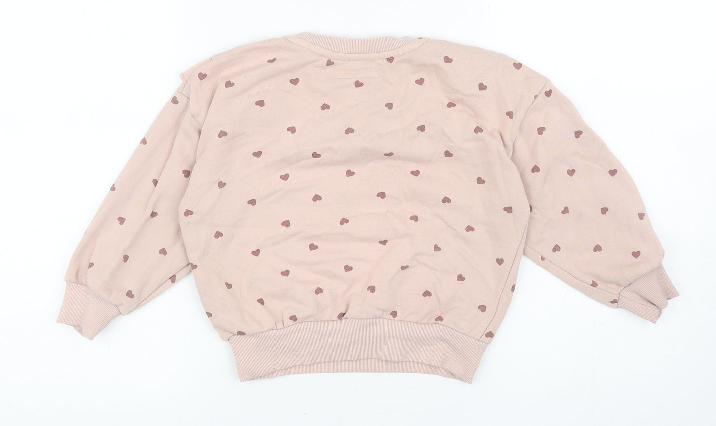 Primark Girls Pink Geometric Cotton Pullover Sweatshirt Size 4-5 Years Pullover - Heart Pattern