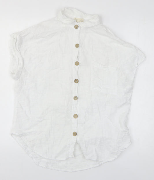 Just Living Mens White Cotton Button-Up Size S Collared Button
