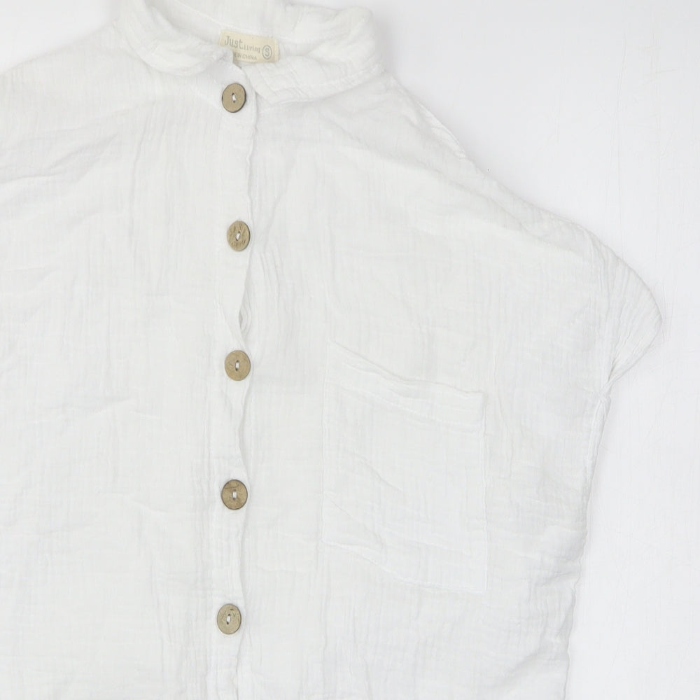 Just Living Mens White Cotton Button-Up Size S Collared Button