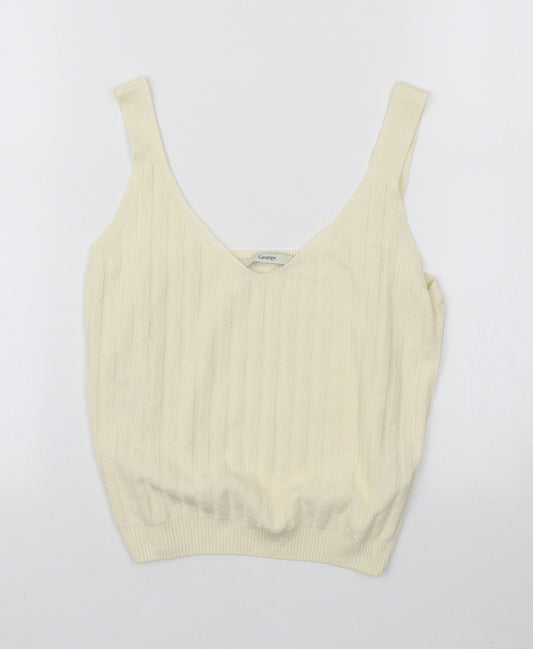 George Womens Yellow Polyester Basic Tank Size L V-Neck