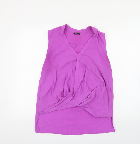 River Island Womens Purple Polyester Basic Blouse Size 12 V-Neck - Knot Detail