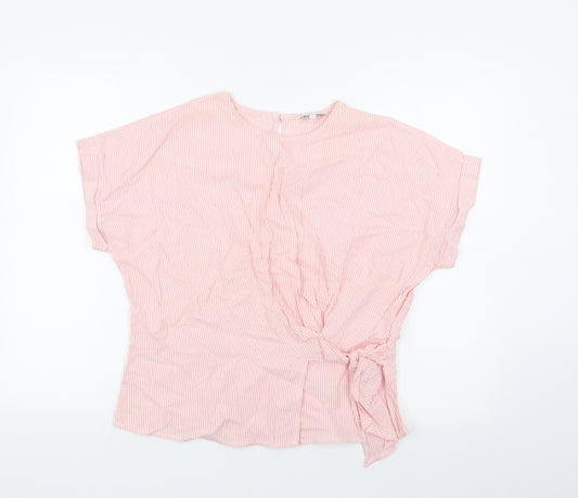 Warehouse Womens Pink Striped Cotton Wrap Blouse Size 10 Round Neck